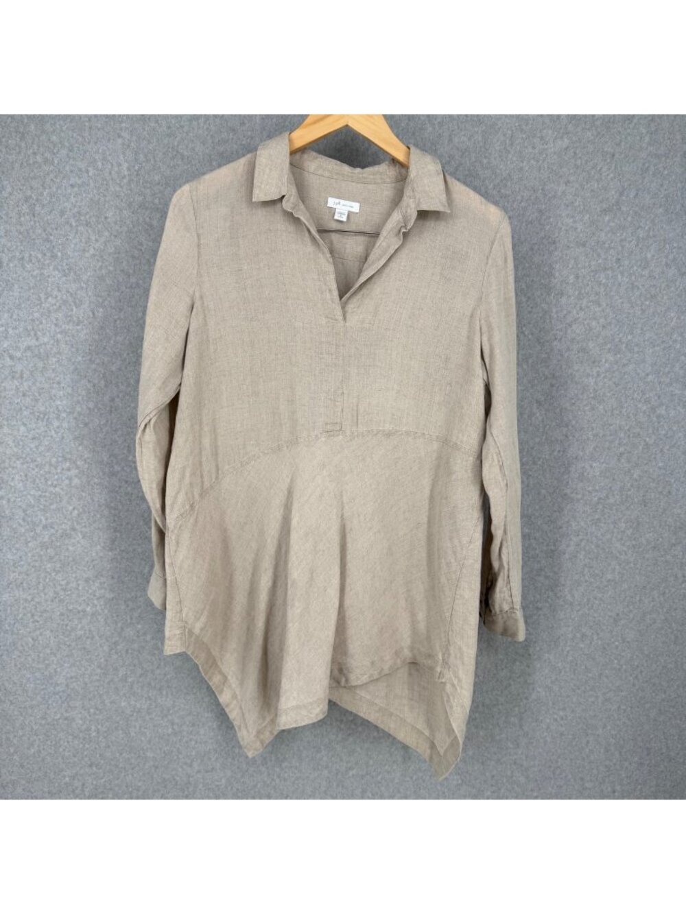 J Jill Womens Linen Tunic Top Shirt Dress Size S Petite Neutral Tan Oversized
